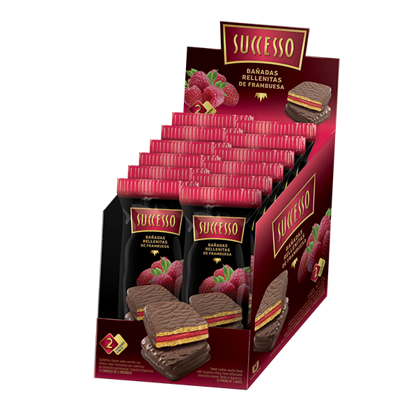 BAñADAS RELLENAS DE FRAMBUESA X 12 PACKS DE 50 GRS DE 2 UNIDADES C/U.