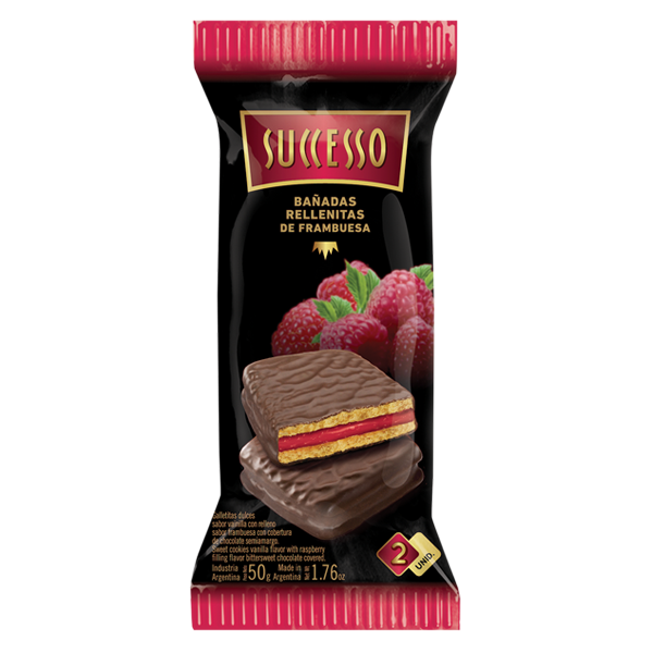 BAñADAS RELLENAS DE FRAMBUESA X 12 PACKS DE 50 GRS DE 2 UNIDADES C/U.